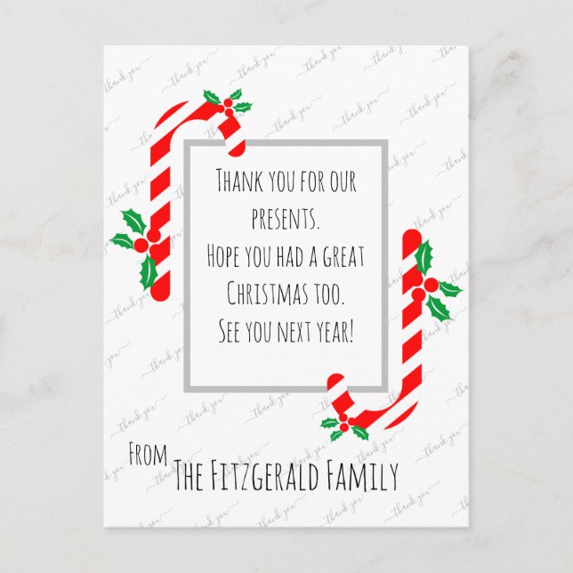Custom Thank You Christmas Holidays Postcard (Front)