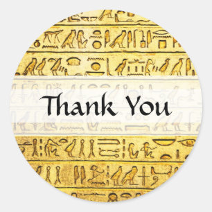 Custom "Thank You" Egyptian Hieroglyphs Yellow Classic Round Sticker