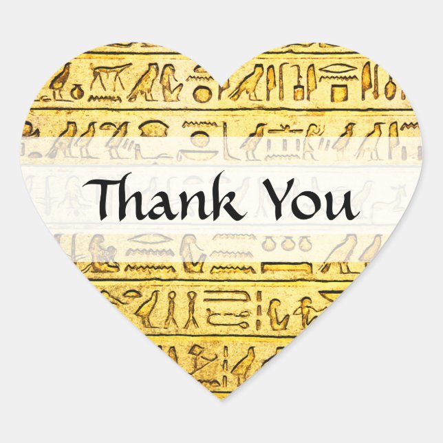 Custom "Thank You" Egyptian Hieroglyphs Yellow Heart Sticker (Front)