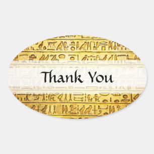 Custom "Thank You" Egyptian Hieroglyphs Yellow Oval Sticker