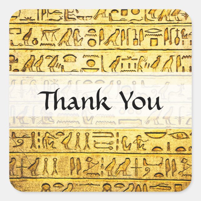 Custom "Thank You" Egyptian Hieroglyphs Yellow Square Sticker (Front)