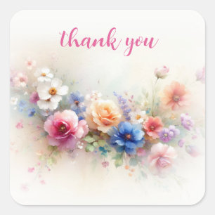 Custom Thank You Elegant Modern Aquarell Floral Square Sticker