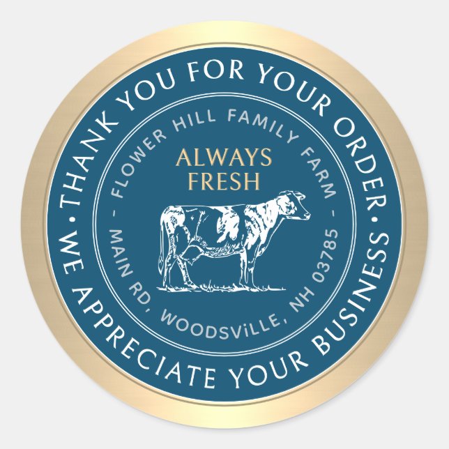 Custom Thank You Farm Label Cow Gold Border   (Front)