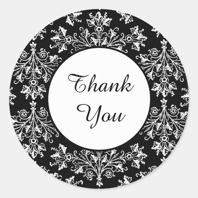 Custom Thank You Floral Damask Black White Sticker (Front)