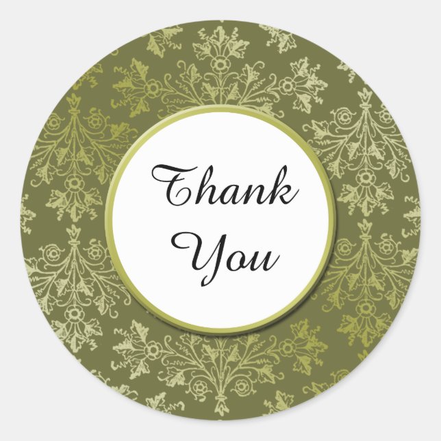 Custom Thank You Floral Damask in Golds Sticker (Front)