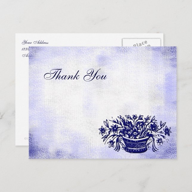 Custom Thank You Floral Faux Canvas Postcards (Front/Back)