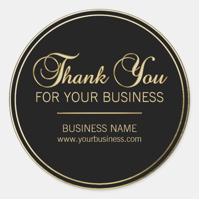 Custom Thank You For Your Business Gold Black Classic Round Sticker (Front)