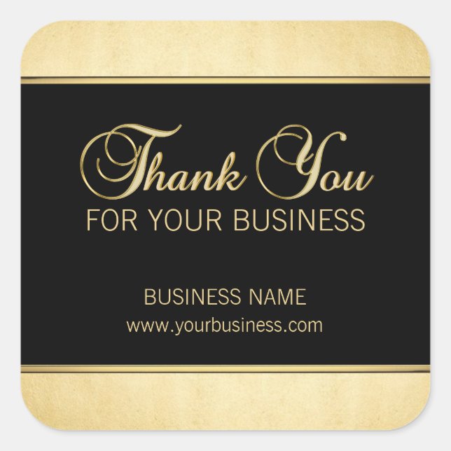 Custom Thank You For Your Business Gold Black Square Sticker (Front)