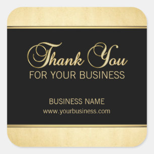 Custom Thank You For Your Business Gold Black Square Sticker