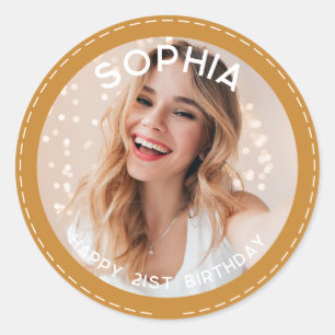 Custom Thank You Gold Modern 21st Birthday Photo Classic Round Sticker