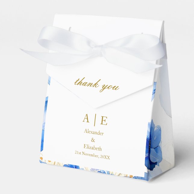 Custom Thank You Gold Script Blue Poppies Favour Box (Front Side)