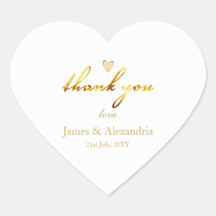 Custom Thank You Gold Script Heart Sticker