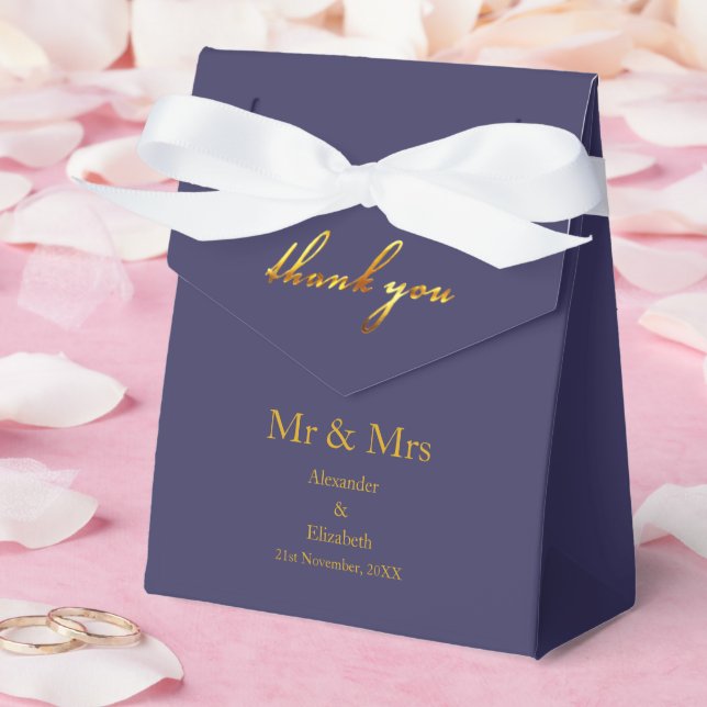 Custom Thank You Gold Script Mr&Mrs Purple Favour Box (Wedding)
