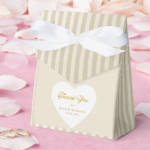 Custom Thank You Gold Stripes White Heart Favour Box