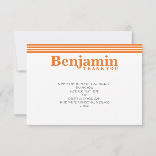 CUSTOM THANK YOU NOTE cool modern bold name orange (Front)