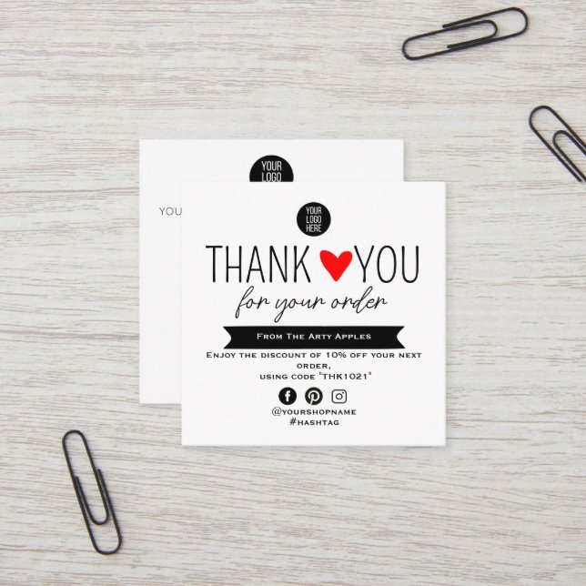 Custom Thank You package insert With Logo & Offer (Front/Back In Situ)