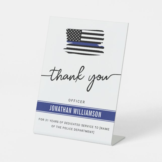 Custom Thank You Police Officer Retirement Gift Pedestal Sign (Front)