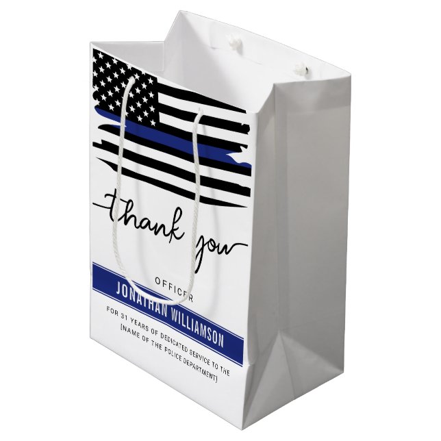 Custom Thank You Police Officer Retirement Medium Gift Bag (Front Angled)