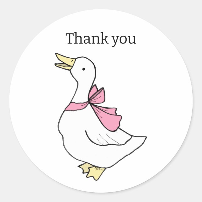 Custom Thank you Product Cute Smiling Duck Goose Classic Round Sticker (Front)