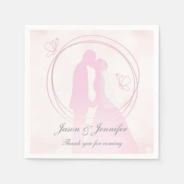 Custom Thank you Romantic Pink Wedding Couple Napkin (Front)