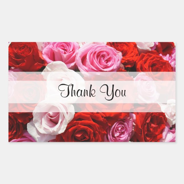 Custom "Thank You" Roses Rectangular Sticker (Front)