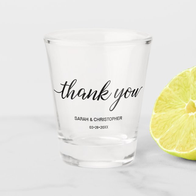 Custom Thank you Script Wedding Shot Glass (Front)