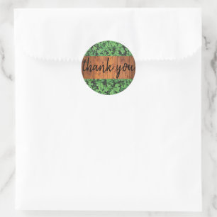 Custom thank you sticker green clover wood print