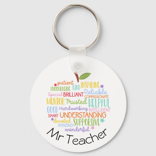 custom Thank you teacher gift word art apple Key Ring (Front)