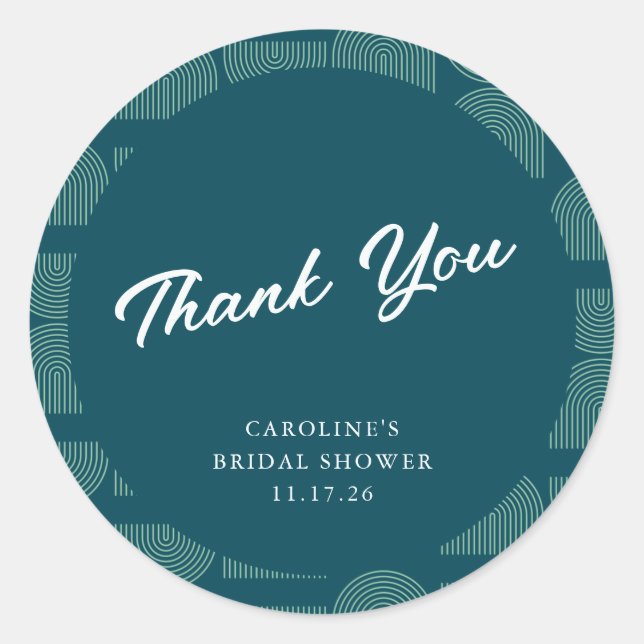 Custom Thank You Teal Geometric Bridal Showere Classic Round Sticker (Front)