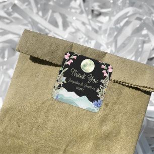 Custom Thank You Wedding WildFlower Mountains Moon Square Sticker