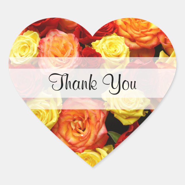 Custom "Thank You" Yellow/Red/Orange Roses Heart Heart Sticker (Front)