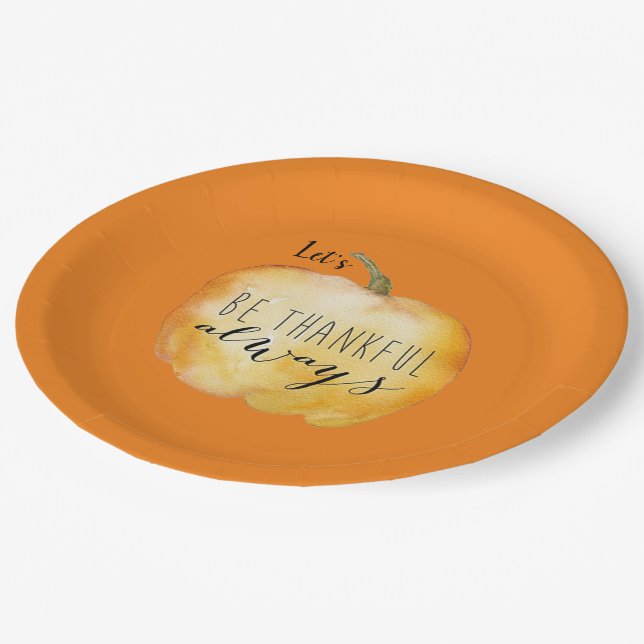 Custom THANKFUL ALWAYS Thanksgiving Table Orange Paper Plate (Angled)