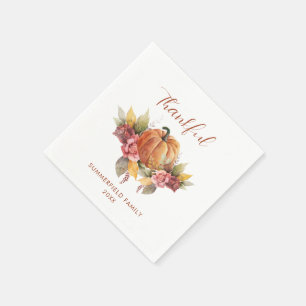 Custom Thankful Thanksgiving Autumn Orange Pumpkin Napkin