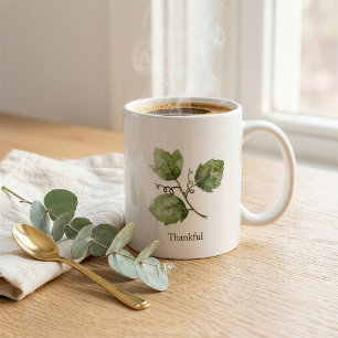 Custom Thankful Watercolor Vine Leaf Mug