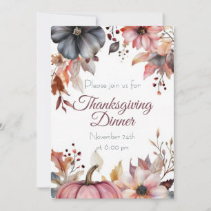Custom Thanksgiving Dinner Pumpkin and Flowers Invitation