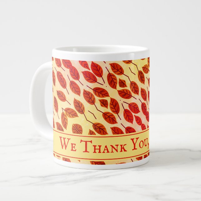Custom THANKSGIVING Fall Autumn Leaves Large Coffee Mug (Front Left)