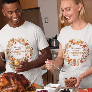 Custom Thanksgiving Family Reunion Autumn Wreath T-Shirt