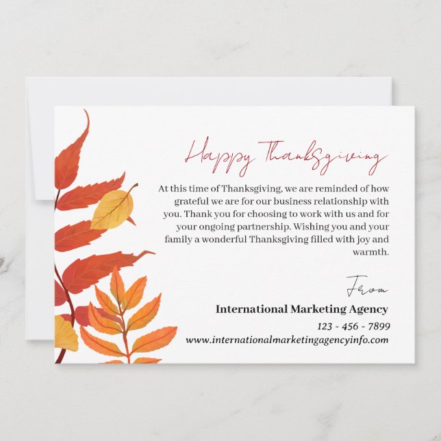 Custom Thanksgiving For Business Company Client  Holiday Card (Front)