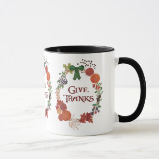 Custom Thanksgiving Give Thanks Fall Wreath Mug