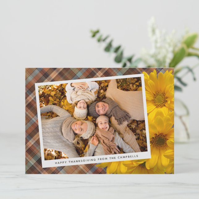 Custom Thanksgiving Greeting On Plaid Holiday Card (Standing Front)