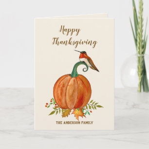 Custom Thanksgiving Hummingbird and Pumpkin Card