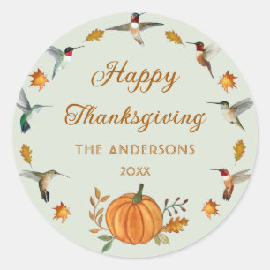 Custom Thanksgiving Hummingbird Classic Round Sticker