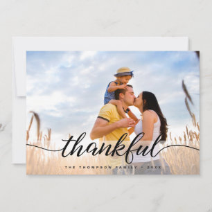 Custom Thanksgiving Thankful Photo Elegant script Holiday Card
