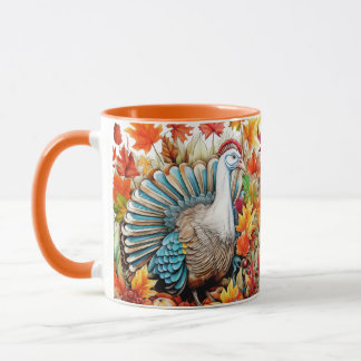 Custom Thanksgiving Turkey Autumn Leaves Mug