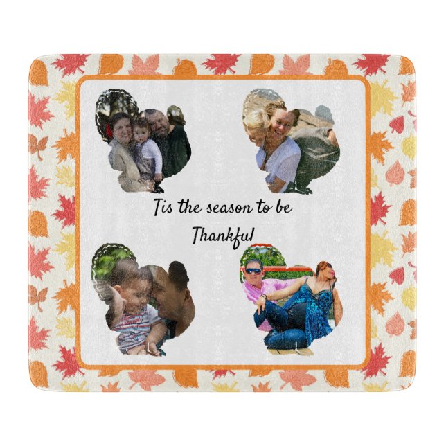Custom thanksgiving turkey photo collage cutting board (Front)