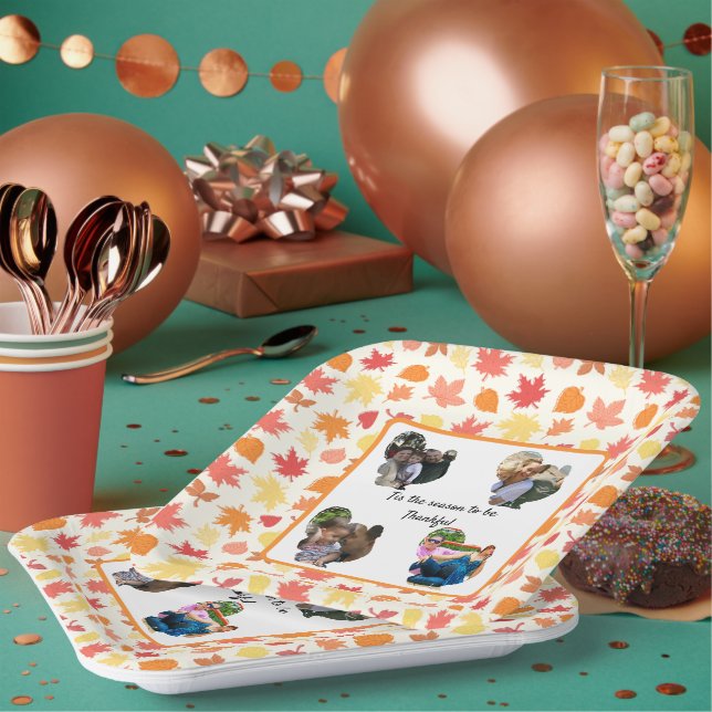 Custom thanksgiving turkey photo collage paper plate (Multi)