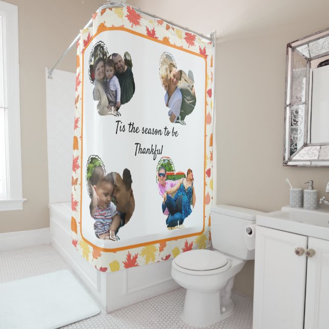 Custom thanksgiving turkey photo collage shower curtain (In Situ)