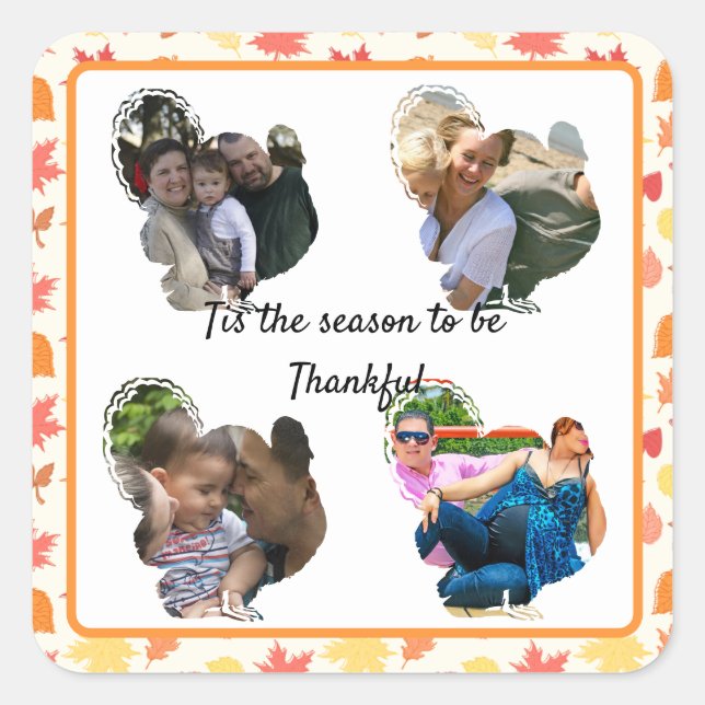 Custom thanksgiving turkey photo collage square sticker (Front)