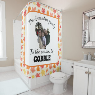 Custom thanksgiving turkey photo season to gobble shower curtain