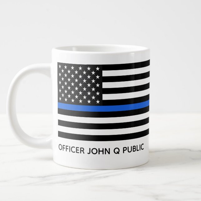 Custom Thin Blue Line American Flag Large Coffee Mug (Left)